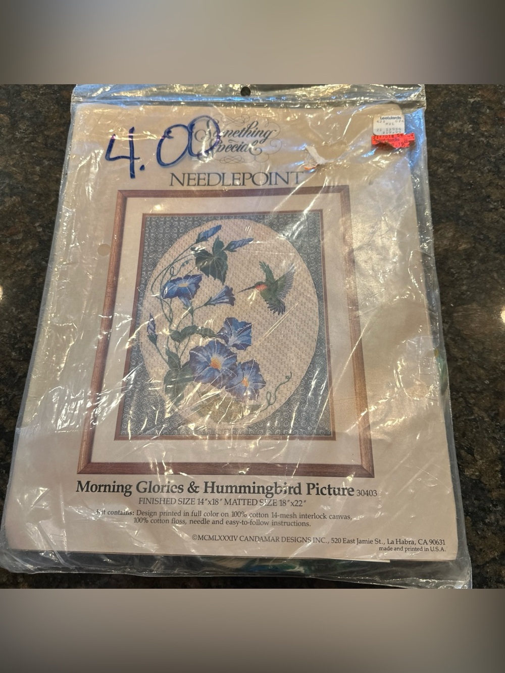 NEW Morning Glories & Hummingbird Needlepoint Candamar Vintage 14" x 18"